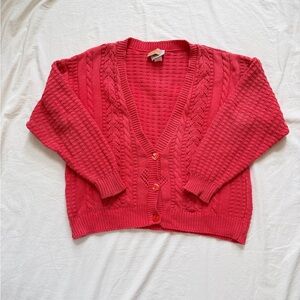 Vintage cape isle island Women's Red Cable Knit Sweater cardigan